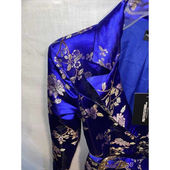 Pretty littleThing Women’s Oriental Dress Size 8 Blue Floral With Belt Going Out - Picture 5 of 12